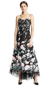 Marchesa Notte Strapless High Low Embroidered Gown With 3d Flowers Embroidered Gown Strapless Dress Formal Womens Dresses
