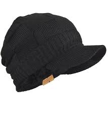 Mens Chunky Fleece Winter Visor Beanie Knit Cap Hat B322 Black Cx186ily85a Visor Beanie Winter Hats Visor Hats