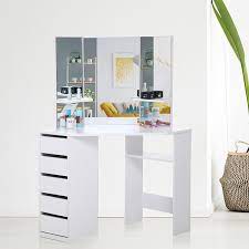 Get the best deals on dressing tables with stool. China Wooden White Corner 5 Drawers Dressing Table With Stool And Mirror Set For Bedroom Manufacturer And Supplier Joysource