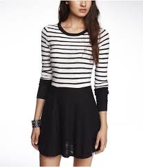 Black And White Striped Sweater Dress Striped Top Sweater Skater Dress Express Striped Sweater Dress Nyc Clothes Striped Top