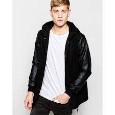 Pull Bear Hooded Varsity Jacket With Faux Leather Sleeves Leather Sleeve Jackets Mens Outfits