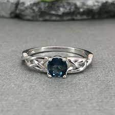 Round London Blue Topaz Celtic Ring London Blue Topaz Gemstone Trinity Celtic Ring Sterling Silver Promise Rings Sterling Silver Necklace Pendants Celtic Rings