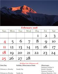 Maybe you would like to learn more about one of these? Canada Monthly Calendar February 2018 Year