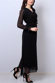 59 95 Tl Siyah Kruvaze Yaka Kemerli Sifon Elbise 14100b Modamizbir Sifon Elbise Elbise Maksi Elbiseler