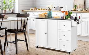 Maybe you would like to learn more about one of these? Amazon Com Giantex Kitchen Island With Stainless Steel Countertop Kitchen Cart Rolling Trolley With Towel Holder And Spice Rack 3 Drawers Adjustable Shelves 2 Door Cabinet Ample Storage Table White Kitchen Islands