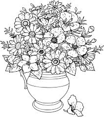 A very beautiful coloring page of delicate flowers in a beautiful vase. Coloring Pages Of Flower Vase Creative Art