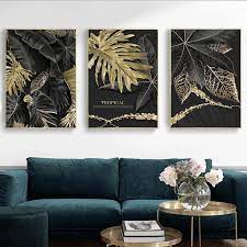 Golden Luxury Plant Picture Home Decor Nordic Canvas Painting Wall Art Modern Gold Leaf Decor Posters And Prints For Living Room In 2021 Ocean Wall Art Modern Wall Art Wall Art