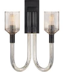 Visual Comfort Kw2404crb Bz Kelly Wearstler Reverie 2 Light 14 Inch Clear Ribbed Glass And Bronze Wall Sconce Wall Light