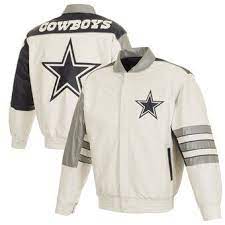 Dallas Cowboys Jh Design Classic Colorblock Leather Jacket With Leather Applique White Nflstu Leather Varsity Jackets Dallas Cowboys Pro Shop Dallas Cowboys