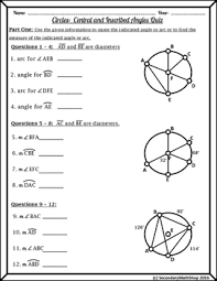Draw circles with different quadrilaterals inscribed in them. Circles Central And Inscribed Angles Quiz By Secondary Math Shop