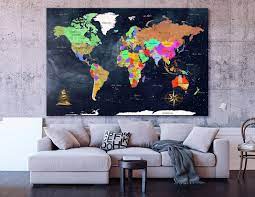 World Map Wall Art Navy Living Room Wall Decor World Map Etsy Large Canvas Wall Art Map Wall Art World Map Wall Art