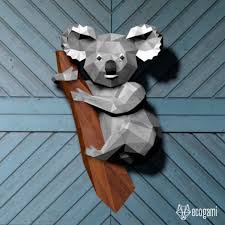 Make Your Own Koala 3d Wall Decor With Ecogami S Pdf Template Koala Paper Crafts Sculpture