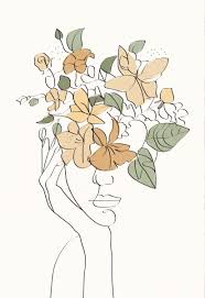 Female face with flower abstract print, one line art, minimalist line print in black and white for modern, minimal decor. Line Art Aesthetic Illustration Novocom Top