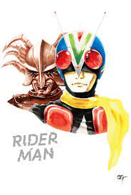 gu 仮面ライダー ohgushi portrait painting illustration watercolor japanese ink 墨絵 水彩 ライダーマン rider man ヨロイ元帥 水彩 仮面ライダー ライダー