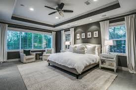 Needs bigger window wall and no ceiling fan! 70 Gray Primary Bedroom Ideas Photos Gray Master Bedroom Transitional Bedroom Design Master Bedroom Inspiration