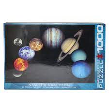This picture of the earth is accompanied with statistical information on diameter, satellites, gravity, average temperature, mass, atmospheric composition and density. Nasa Solar System 1000 Piece Europgraphics Puzzle Discovery Cube Connect