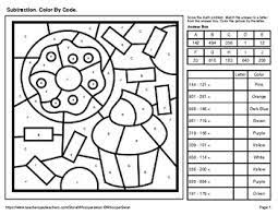 The following skills are reviewed: 3 Digit Subtraction Color By Code Coloring Pages Food By Whooperswan