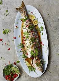 Asian Steamed Sea Bass Fish Recipes Jamie Oliver Recipes Recipe Whole Fish Recipes Fish Recipes Recipes