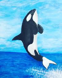 I Painted This Orca Jumping For Joy On A 8x10 Canvas Board In Acrylic Dolphin Painting Whale Painting Easy Canvas Painting