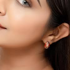 Orange Enamel Floral Earrings: 925 Sterling Silver Flower Hoops