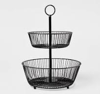 Iron Wire 2-Tier Fruit Basket Black - Threshold™: Traditional Round Fruit  Holder Stand, Iron Serving Bowl, 16" Height