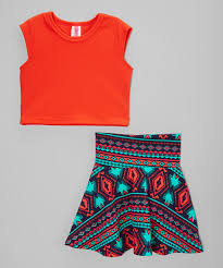 American Kids Coral Crop Top Geo High Waist Skirt Toddler Girls Kids Outfits Girls Cute Casual Outfits Summer Fashion Outfits