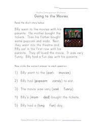 Reading Comprehension Worksheet Going To The Movies Comprehension Worksheets Reading Comprehension Worksheets Reading Comprehension