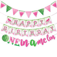 A 14 piece one in a melon 1st birthday watermelon birthday party balloon decorating kit! Wernnsai Watermelon Birthday Banner Set Watermelon Themed First Birthday Party Decorations For Girls Happy Birthday One In A Melon Bunting Garland Summer Fruit Party Supplies 3 Pcs Buy Online In Antigua