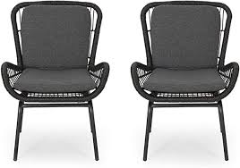 Amazon Com Alice Outdoor Wicker Club Chair With Cushions Set Of 2 Gray And Dark Gray Garden O In 2020 Outdoor Wicker Wicker Chair Cushions Outdoor Wicker Chairs
