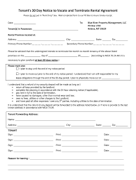 State law requires giving at least 30 days notice for termination. Blue River Property Management Tenant S 30 Day Notice To Vacate And Terminate Rental Agreement Fill And Sign Printable Template Online Us Legal Forms