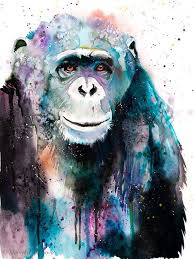 Chimp Chimpanzee Watercolor Painting Print By Slaveika Etsy In 2021 Animal Art Art Animal Paintings
