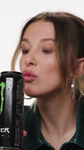 Millie Bobby Brown tries Monster energy ⚡️ #milliebobbybrown #monsterenergy  #britishfood #americanfood #ladbible #snackwars #foodreview