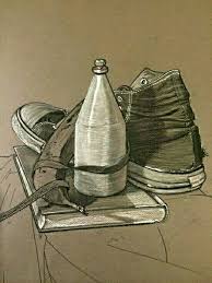 Black And White Still Life Drawing Black And White Charcoal On Toned Paper Still Life Drawing Life Drawing College Art