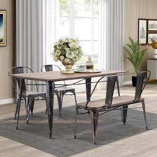Boyel Living Rustic With Wooden Seat Panel And Metal Backrest And Legs Vintage Distressed Dining Table Bench Tr Pp036325daa The Home Depot