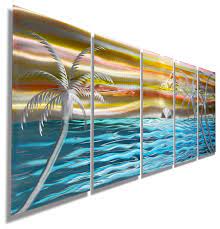 Tropical Metal Wall Art Island Painting Beach Decor Jon Allen Tangerine Sky Tropical Metal Wall Ar Tropical Metal Wall Art Paintings Beach Island Painting