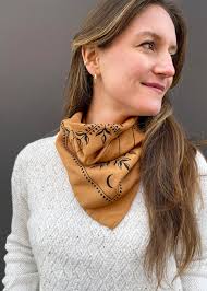 Lunar Garden Naturally Dyed + Hand Screen Printed Silk Bandana