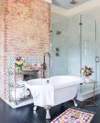 Gray and white marble bathroom in palo alto traditional home renovation with large shower niche. 48 Stylish Bathrooms With Brick Walls And Ceilings Digsdigs