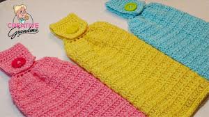 The crochet dish towel is a great crochet pattern for your home. Easy Hanging Kitchen Towel Crochet Tutorial Lion Brand 24 7 Cotton Youtube