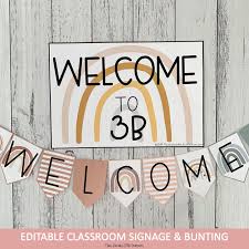 Modern Boho Rainbow Classroom Decor Bundle Neutral Rainbow Editable Elementary Classroom Themes Elementary Classroom Decor Elementary Classroom Decor Themes