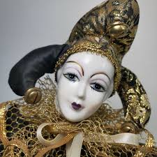 Porcelain Harlequin Clown Jester Moving Musical Melody Box Hand Painted