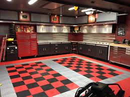 Dan S Black And Red Checkered Tile Garage Floor Garage Tile Garage Floor Garage Lighting