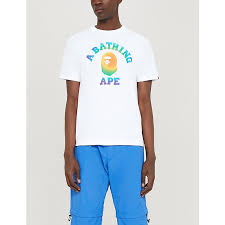 A Bathing Ape Rainbow College Logo Print Cotton Jersey T Shirt In White Modesens