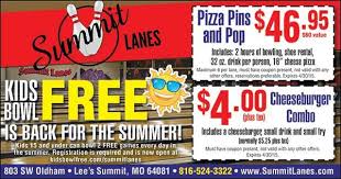 Take Your Whole Family Bowling At Summit Lanes With These Coupons Kids Bowl For Free This Summer So Make Sure Your Birthday Party Locations Free Kids Bowling
