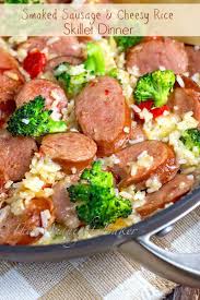 Smoked Sausage Cheesy Rice Bakeatmidnite Com Kielbasa Cheese Rice Recipe Smoked Sausage Recipes Sausage Dishes Cheesy Rice Recipes