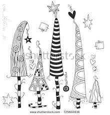 Black And White Christmas Tree Doodle Set Of Christmas Hand Drawn Decorative Elements In Vector Fancy Christmas Trees Pattern For Coloring Boo Christmas Tree Drawing Tree Doodle Christmas Drawing