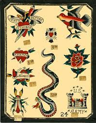 1963 Vintage Traditional Flash Tattoo Vintage Tattoo Design Traditional Snake Tattoo Traditional Flash