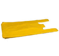 Yellow plastic T-shirt bag 30+16x52cm, 100pcs/pack