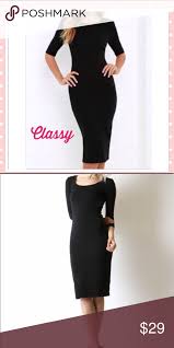 Black Dress 3 4 Sleeve Knee Length Black Classic Scoop Neck Midi Dress Classic Midi Dress Scoop Neck Midi Dress Classy Dress