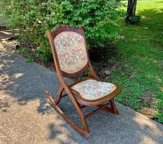 vintage folding rocking chair with cushioned floral tapestry seat and backing folding rocking chair rocking chair rocking chair cushions