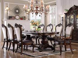 Traditional Cherry Finish Pu Linen Chairs Dining Table Set 7pcs Mcferran D3600 D3600 Set 7 Traditional Dining Room Sets Linen Dining Chairs Formal Dining Room Sets